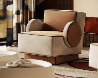 Handmade Modern Accent Armchair, Beige Upholstered Lounge Chair, Contemporary Statement Seating