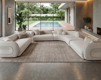Handmade Modular Bouclé Sectional Sofa, Curved Contemporary Lounge Couch, Minimalist Living Room Furniture