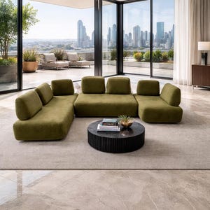 Modern Mustard Modular Sectional Sofa, Textured Upholstery, L Shape Lounge Couch, Teddy Sofa, Living Room Green