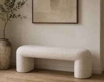 Boucle Accent Stool, Modern Sculptural Ottoman, Minimalist Upholstered Seat, Contemporary Side Stool,Textured Furniture