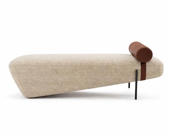 Curved Chaise Lounge Bench, Modern Daybed Sofa, Boucle Bench Seat, Sculptural Furniture, Luxury Minimalist Lounge Chair