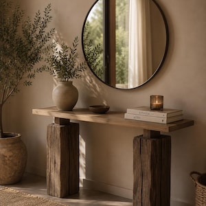 Rustic Solid Wood Console Table, Handmade Entryway Table, Minimalist Farmhouse Console, Natural Timber Hallway Table,Rustic Furniture