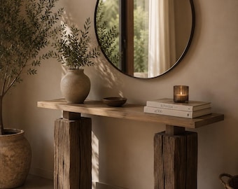 Rustic Solid Wood Console Table, Handmade Entryway Table, Minimalist Farmhouse Console, Natural Timber Hallway Table,Rustic Furniture