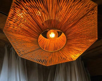 Boho Jute Raffia Chandelier, Rustic Macrame Pendant Light, Bohemian Home Decor