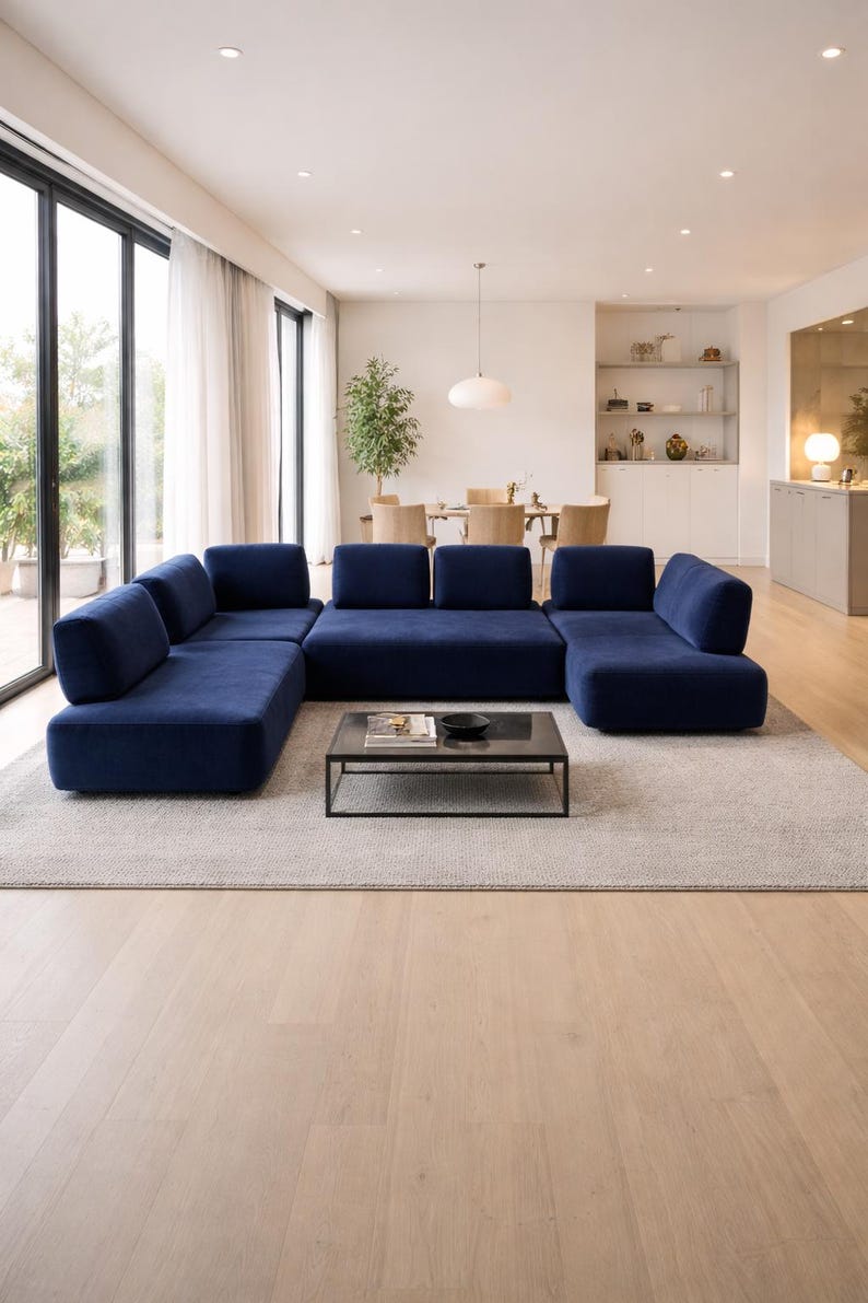 Modern Mustard Modular Sectional Sofa, Textured Upholstery, L Shape Lounge Couch, Teddy Sofa, Living Room image 9