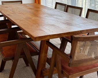 Handcrafted Solid Wood Dining Table with Rustic Trestle Base
