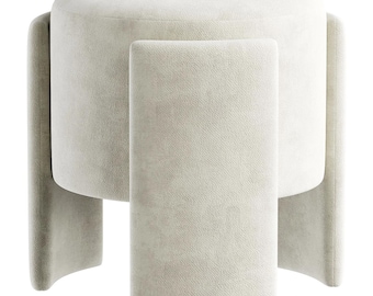 Handmade Textured Boucle Ottoman Stool, Sculptural Accent Seat, Modern Round Footstool