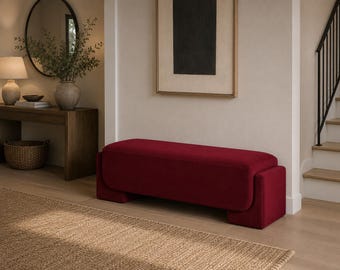 Handmade Velvet Fabric Upholstered Bench, Modern Sculptural Seating, Living Room Entryway Furniture