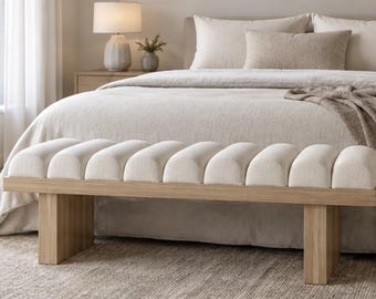 Modern Upholstered Bench, Channel Tufted Wooden Bench, End of Bed Bench, Entryway Seating, Minimalist Bedroom Bench