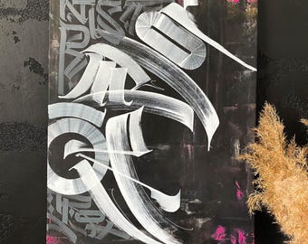 Original Abstract Calligraphy Painting Contemporary Handmade Canvas Wall Art Decor (20x16in)
