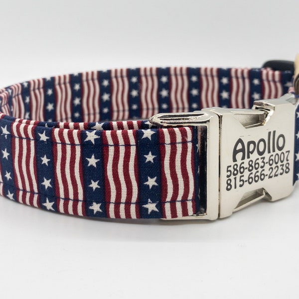 Patriotic Red White and Blue American Flag - Made in USA - Collar for Boy or Girl Dog