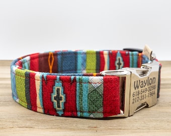 Dog Collar Southwest Dog Collar with Red Crosses Black and Red Southwest Style Dog Collar