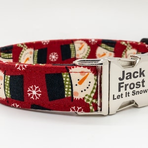 Vintage Snowman Dog Collar: Red Winter Holiday, Optional Personalized Buckle, Trendy Pet Fashion