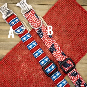Patriotic Dog Collar: Red White Blue Stars & American Flag, Optional Personalization, Ships Fast, Handmade