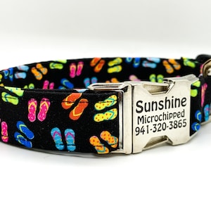 Flip Flops Dog Collar: Summer Beach Print, Personalized, Ships Fast, Handmade