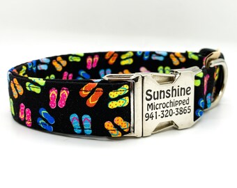 Flip Flops Dog Collar: Summer Beach Print, Personalized, Ships Fast, Handmade