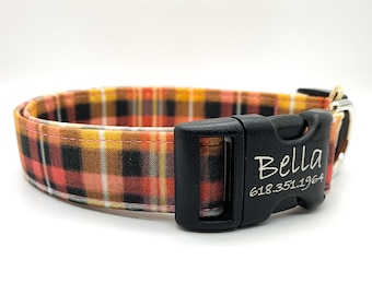 Salmon-Pink Plaid Dog Collar: Lumberjack Camping Collar, Trendy Pet Wear