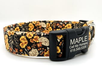 Handcrafted Sunflower Dog Collar: Personalized Autumn Floral, Cotton Fabric Fashion