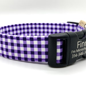Purple Gingham Dog Collar: Handcrafted, Washable, Pet ID Fashion