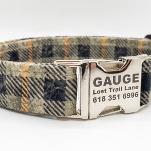 Smokey Gray Black Distressed Plaid Collar - Trendy Dog Collar - Personalized Metal and Plastic Buckles - Made in the USA - Quick Shipping!