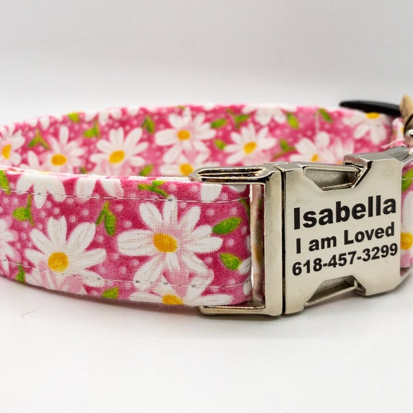 Spring Time! Dainty Daisy Handcrafted Collar for Girl Dogs - Light Pink, Yellow, White Daisies - Ridiculously Cute Collar for Girl Dogs