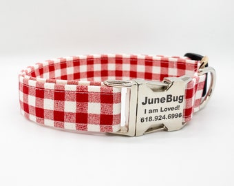 Red and White Gingham Dog Collar, Boy or Girl Dog Collar, Summer Style Collar