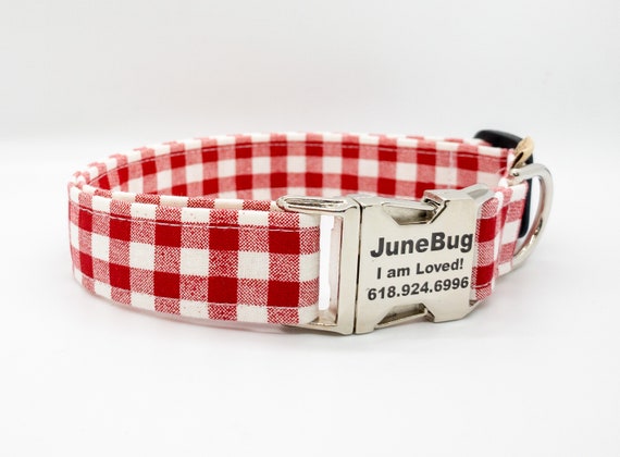Red and White Gingham Dog Collar Boy or Girl Dog Collar Summer