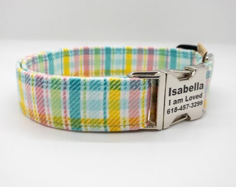 Cute Spring Plaid Dog Collar - Gift for Dog Moms - Easter Dog Collar - Metal or Plastic Buckles - Pastel Plaid Spring Dog Collar