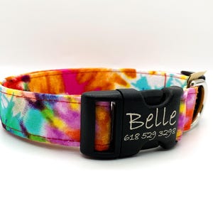 Peace-Love-Tie-Multicolor Tie Dye Dog Collar Personalization is Optional on Buckle  Made in the USA 60&#39;s retro collar Hippie Nikki Inspired