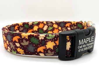 Autumn Leaves Dog Collar: Personalized Fall Pup Collar, Fur Baby Holiday Fashion