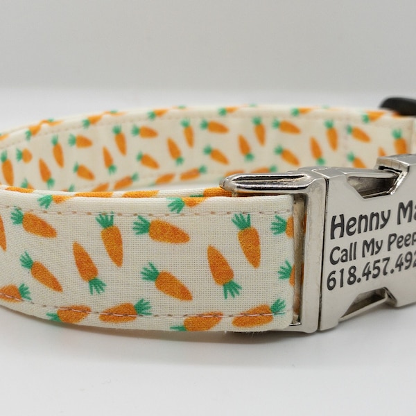 Cute Easter Bunny Carrot Dog Collar - Gift for Dog Moms - Easter Dog Collar - Metal or Plastic Buckles - Orange Carrot Spring Dog Collar