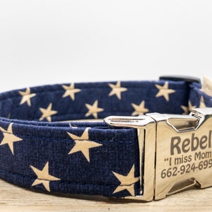 Blue Patriotic Dog Collar - Stars and Stripes Collar for Dogs - Made in USA - Americana Style Collar for Dogs - Unisex Dog