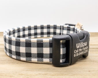 Black and White Gingham Dog Collar: Trendy Pet Collar, Preppy Pets, Four-Legged Fashion