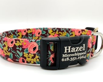 Coral Roses on Rich Chocolate Brown Hint of Gold and Teal Flower Collar Cute Spring Summer Collar  Washable Collar Cotton and Steel Rifle Co