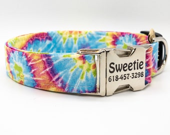 Collar para perro con efecto tie-dye pastel: collar bohemio hecho en EE. UU., hebilla personalizada opcional, hecho a mano