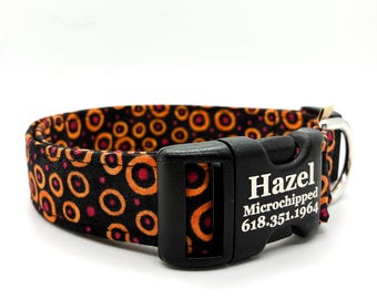 Halloween Dog Collar: Pumpkin Spice Boho Style, Black Orange Fabric Trendy Pet Fashion