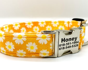 Golden Orange and Yellow Daisies - Dainty Girl Collar - Pet Identification Optional - Made in USA - Daisy Dog Collar - Cute Collar - Summer
