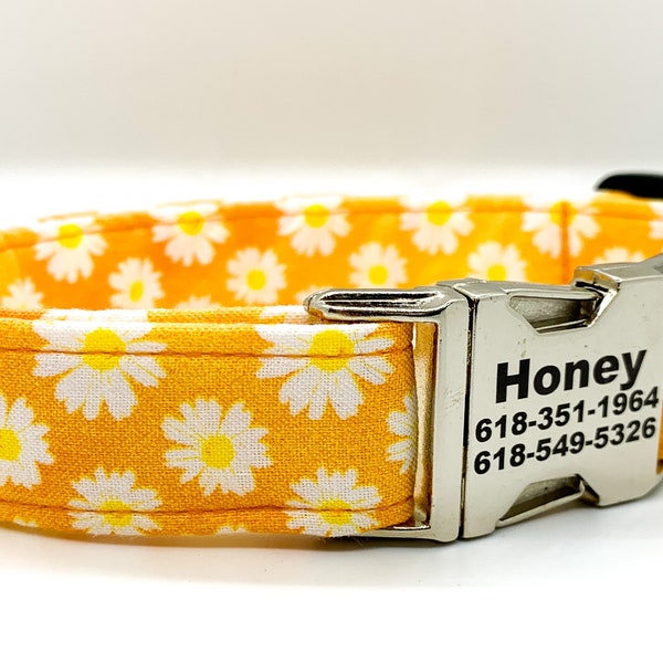 Golden Orange and Yellow Daisies - Dainty Girl Collar - Pet Identification Optional - Made in USA - Daisy Dog Collar - Cute Collar - Summer