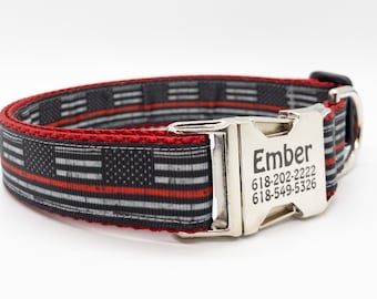 Personalized Firefighter Dog Collar: Laser Engraved Buckle, IAFF Collar, Handmade