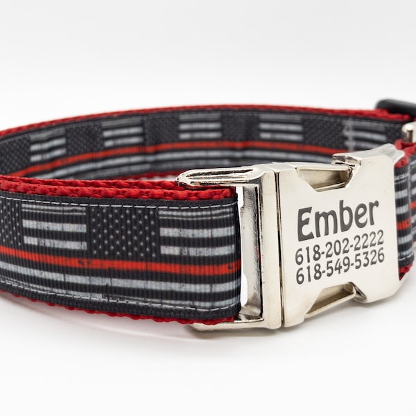 Personalized Firefighter Dog Collar - Custom Laser Engraved Metal and Plastic Buckles -IAFF Collar - Fast Shipping! - Made in the USA
