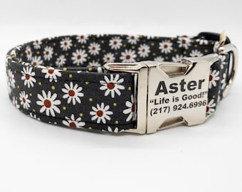 Dainty White Flower Dog Collar: Black and Maroon Flower Fall Pet Wear
