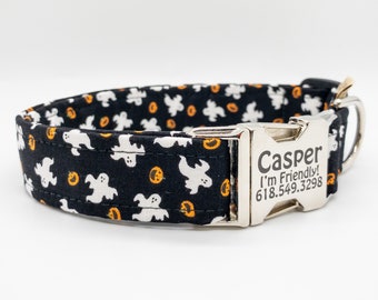 Casper the Ghost Dog Collar - Halloween Collar -Personalized for Identification Metal or Plastic Buckle