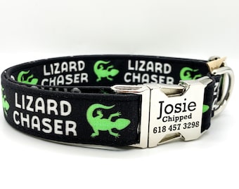 Bright Green Lizard Dog Collar: Pet ID Fashion