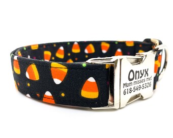 Candy Corn Halloween Dog Collar: Personalized Metal Buckle, Fall Pet Fashion