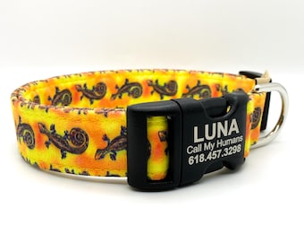 Bright Yellow Lizard Dog Collar: Gift for Pet Lovers