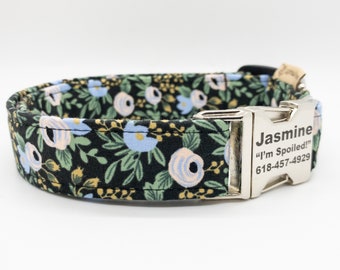 Periwinkle Floral Dog Collar: Washable Cotton & Steel, Spring Summer Collar, Canine Fashion