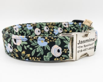 Periwinkle Rosa Flower Collar - Cute Spring and Summer Collar - Washable Dog Collar - Ships Fast - Cotton and Steel