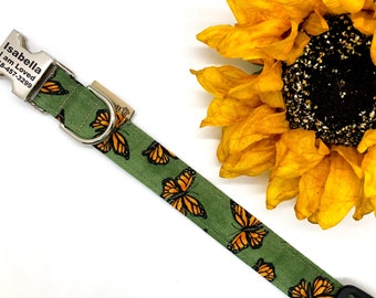 Monarch Butterfly on Sage Green - Colors of Fall Collar- Personalized Dog Collar- Fall Dog Collars -Gift for Nature Lover - Fall Migration