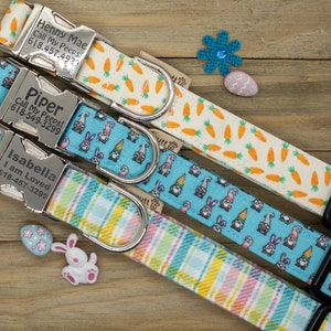 Cute Easter Collars - You pick style from 3 choices - Carrot Collar - Turquoise Gnomes - Easter Plaid - Easter eggs dog collar - Cute Collar