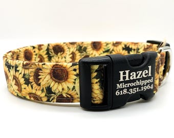 Fields of Gold Sunflower Dog Collar Handcrafted and Personalization is Optional - Made in USA